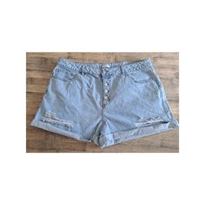 Forever 21+  Plus Size 3x  Button Fly, Jean Shorts, Cuffed, Light Wash, Distress